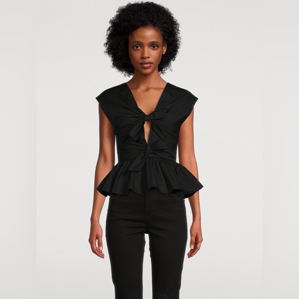 NWT TOVE Elen Organic Cotton Tie-Front Blouse Black Size US 10 Holt Renfrew